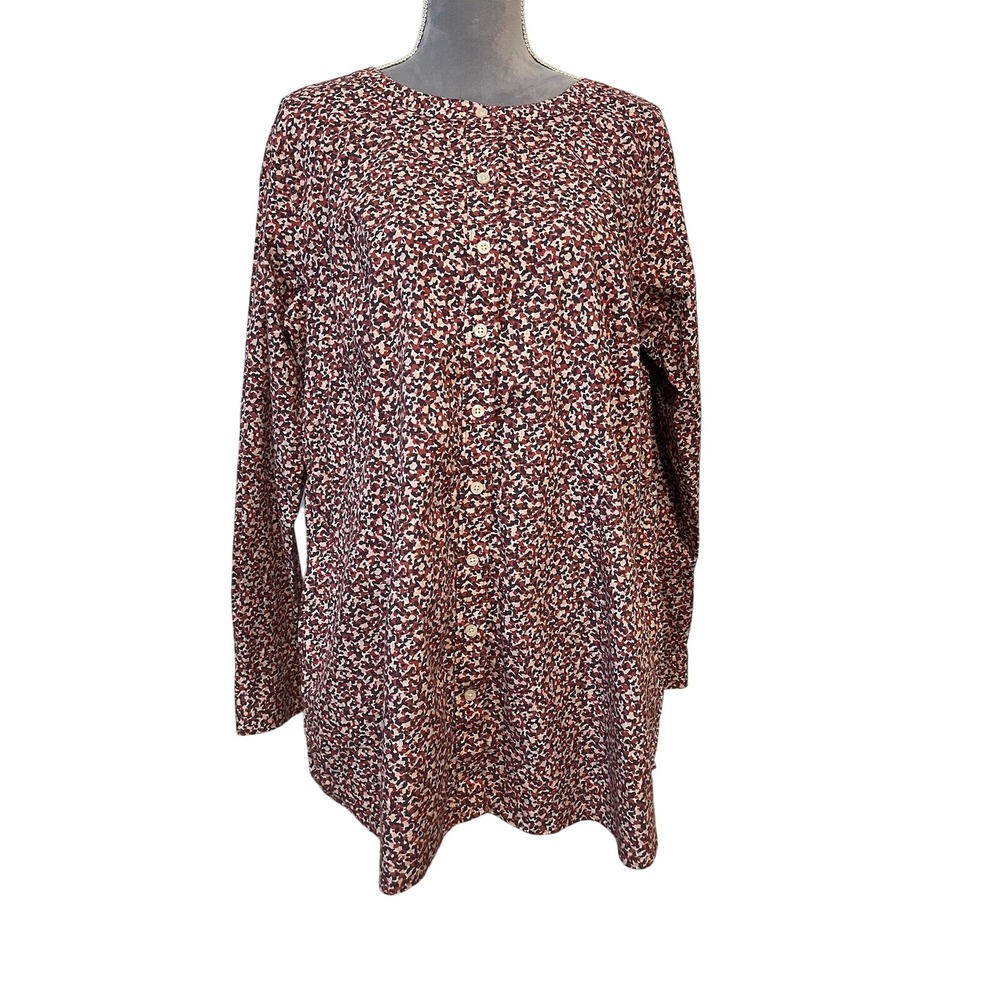 Duluth Trading Floral Pink Purple Long‎ Sleeve Tunic Top Blouse XL Prairie Mom